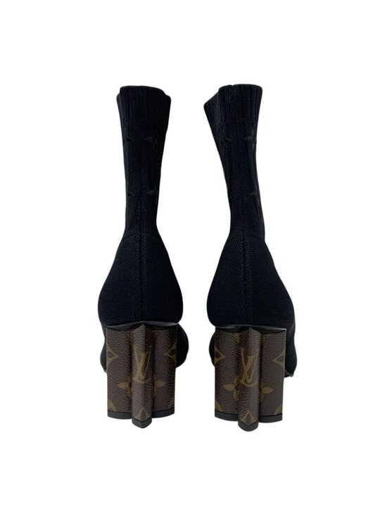 Louis Vuitton Black Stretch Fabric and Monogram Coated  Louis Vuitton Silhouette Line Monogram Boots Short Shoes Fabric Black